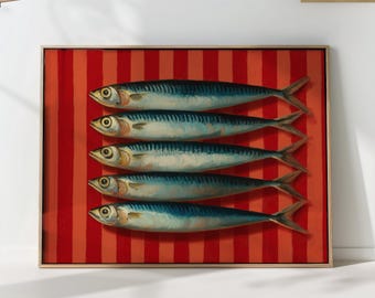 Sardines Kitchen Poster – Coastal French Wall Art, Retro Seafood Print, Dining Room Decor