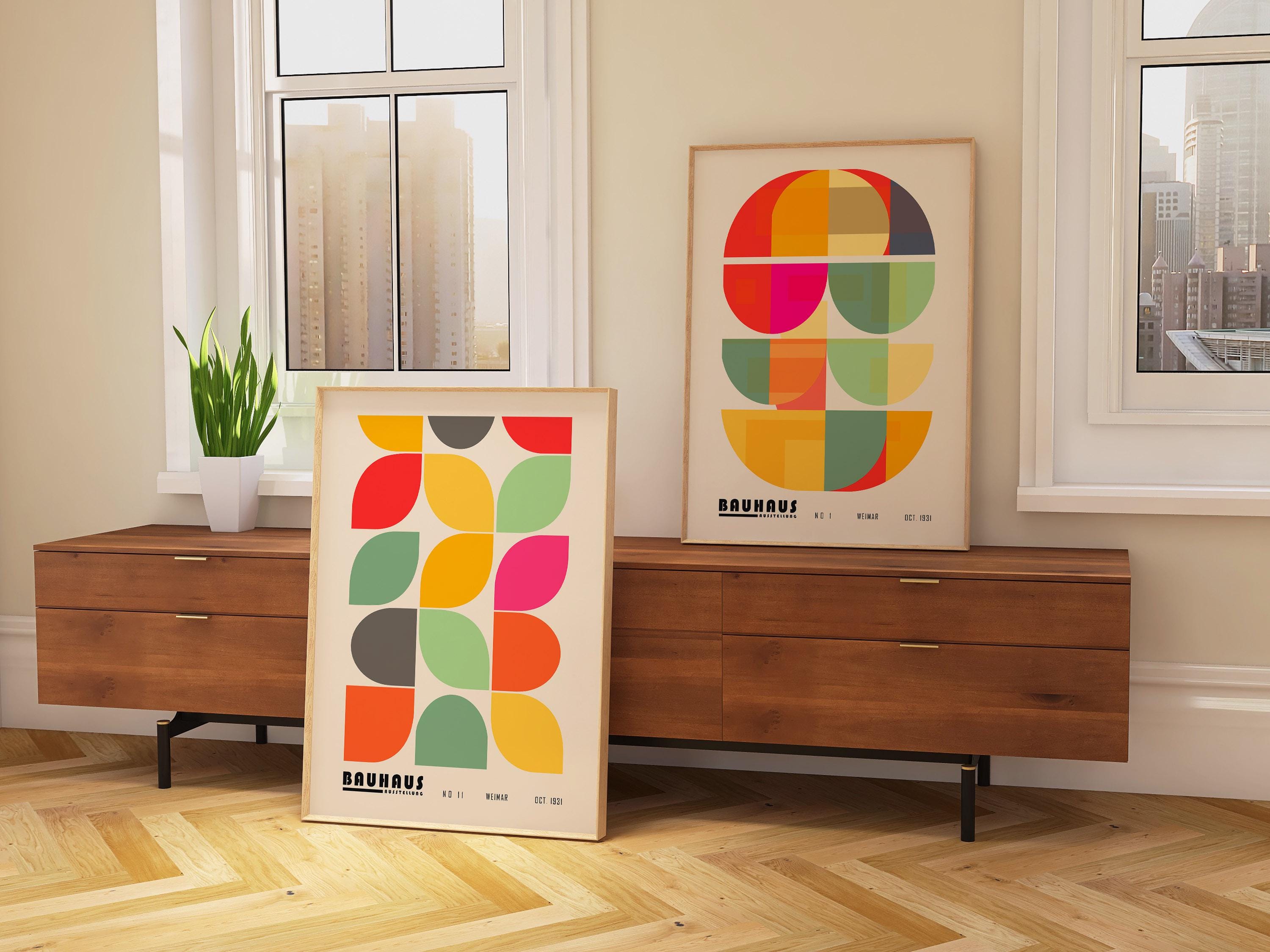 Mid Century Modern Bauhaus Art Prints Set of 2 - Boho Colorful Abstract ...