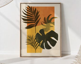 Boho Botanical Print: Terracotta Abstract Leaves, Mid-Century Modern