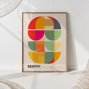Bauhaus Print Colorful Boho Wall Art Midcentury Modern Geometric Poster