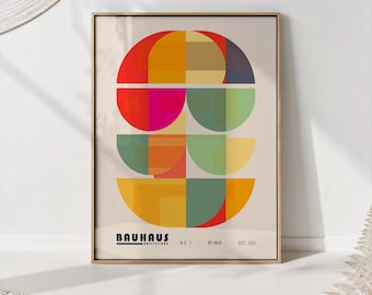 Bauhaus Print Colorful Boho Wall Art Midcentury Modern Geometric Poster