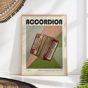 Bauhaus Accordion Poster, Mid Century Music Wall Art, Retro Instrument Print