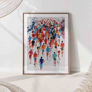 Marathon Print Colorful Runners Mid Century Sport Wall Art