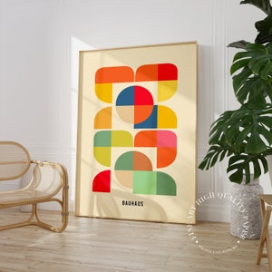 Minimalist Bauhaus Geometric Poster - Colorful Abstract Midcentury Modern Wall Art Decor