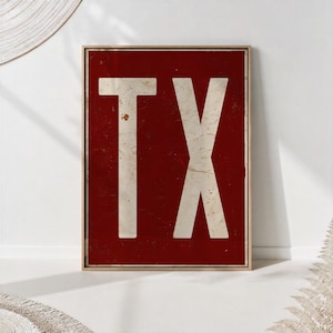 Texas Typography Art Print: Rustic TX Initials on Fine Art Paper