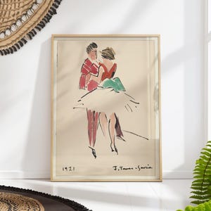 Two Dancers 1921 Modernist Sketch: Mid-Century Figurative Wall Art Print