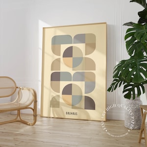 Minimalist Bauhaus Print Beige Neutral Geometric Poster Abstract Midcentury Modern Wall Art Decor