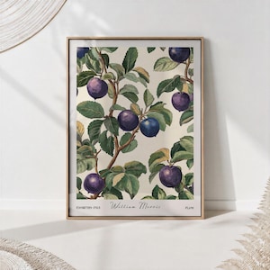 William Morris Plum Botanical Print – Retro Fruit Wall Decor, Cottage Kitchen & Farmhouse Art Poster