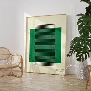 Bauhaus Print Green Geometric Wall Art Midcentury Modern Poster Square and Black Grid PRINTED on Fine Art Paper