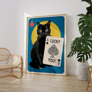 Black Cat Ace of Spades Art Print Lucky You Wall Decor Poker Card Poster Gambler's Gift PRINTED on Fine Art Paper