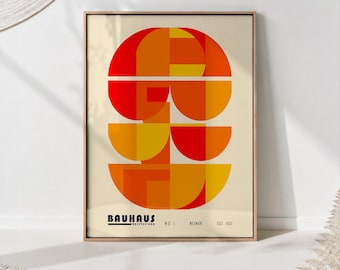 Orange Bauhaus Art Print: Mid-Century Geometric Poster