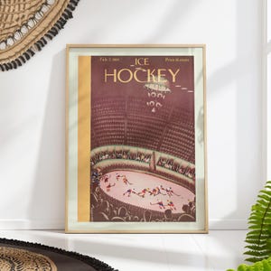 Vintage Ice Hockey Poster Print 1929 – Art Deco Rink Sports Bar Wall Decor, Retro Hockey Magazine Cover, Gift for Fans