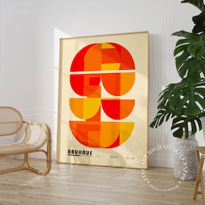 Orange Bauhaus Wall Art Print - Serene Geometric Poster -  Peaceful Mid Century Home Decor - Museum Quality