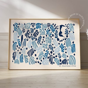Henri Matisse Print Blue Mid Century Modern Wall Art Abstract Floral Poster Nautical Decor