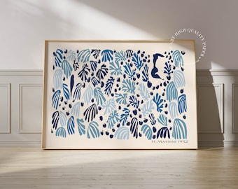 Henri Matisse Print Blue Mid Century Modern Wall Art Abstract Floral Poster Nautical Decor