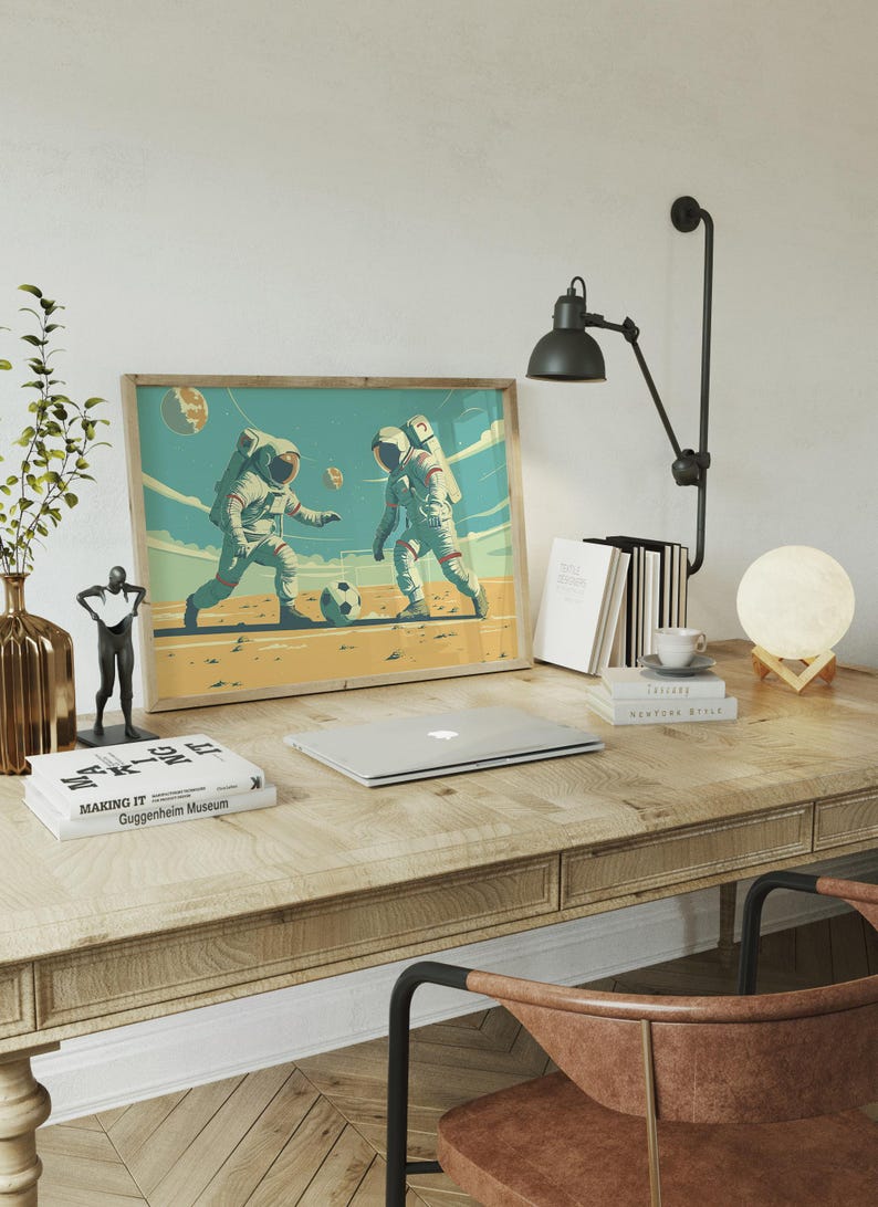 Astronaut Soccer Print: Mid-Century Modern Space Art immagine 4