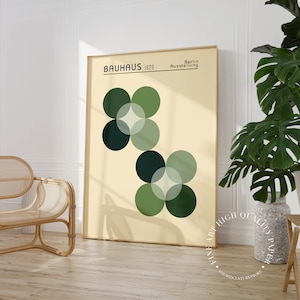 Bauhaus Exhibition Vintage Style Geometric Circles Art Print Green Minimalist Mid Century Modern Wall Decor