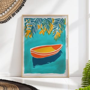 Mid Century Boat Art Print - Matisse Marine and Tropical Poster - Modern Ocean Wall Decor PRINTED on Luxury Paper