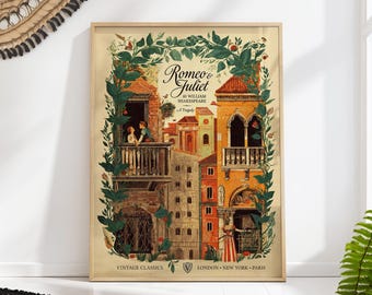 Romeo and Juliet Book Cover Art Print - Shakespeare Literary Poster - Dark Academia Wall Decor