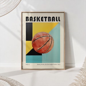 Basketball Bauhaus Print Mid Century Poster Retro Sports Wall Decor