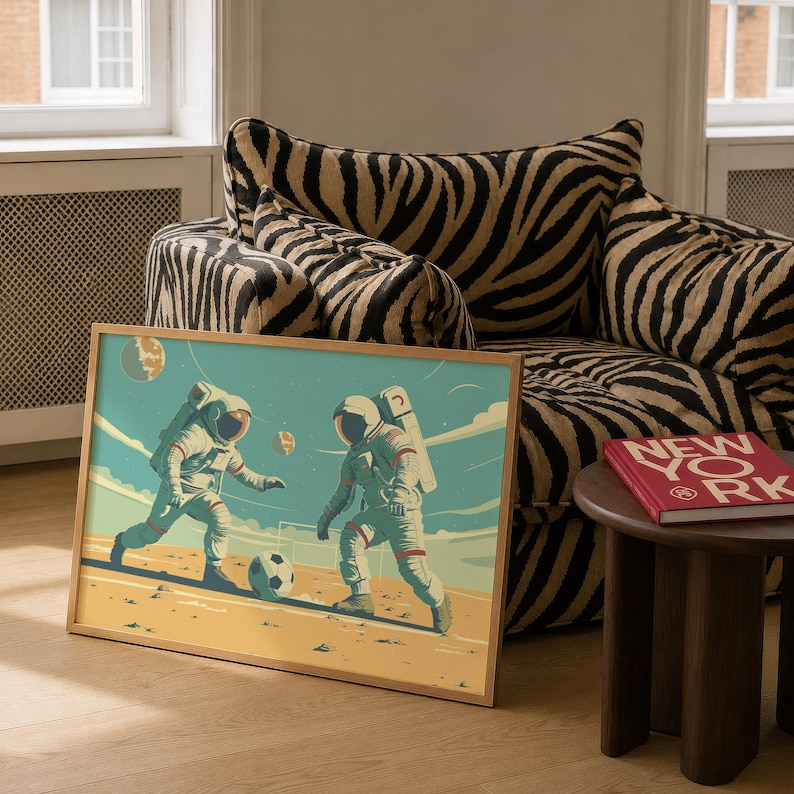 Astronaut Soccer Print: Mid-Century Modern Space Art immagine 2
