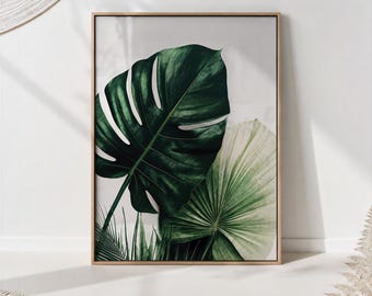 Monstera Leaf Wall Art Tropical Palm Print Minimal Botanical Decor