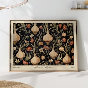 William Morris Garlic Print - Vintage Botanical Wall Art - Cottagecore Kitchen Decor - Floral Nature Illustration