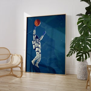 Astronaut Basketball Art Print, Space Dunk Poster, Unique Gift for Sports Fans PRINTED on Fine Art Paper
