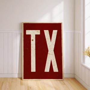 Texas Typography Art Print, Rustic TX Wall Decor, Vintage State Initials, Gift for Home PRINTED on Fine Art Paper