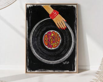 Groovy Vinyl Record Retro Wall Art - 70s Pop Art Music Painting