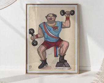 Retro Bodybuilding Poster - Gym Wall Art - Strongman Print - Midcentury Weightlifting Decor - Fitness Motivation