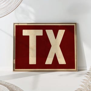 Texas TX Print – Retro Red Sign Wall Art, Rustic