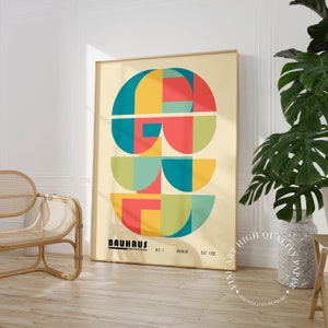Retro Bauhaus Wall Art Print - Serene Geometric Poster -  Peaceful Mid Century Home Decor - Museum Quality