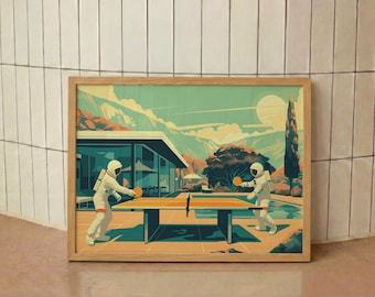 Astronaut Ping Pong Print: Mid-Century Modern Sci-Fi Art
