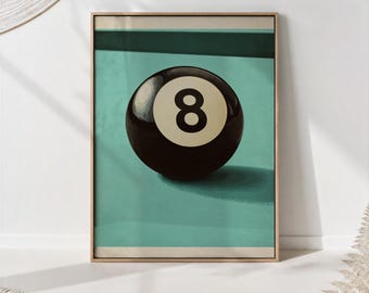 Mid Century Modern 8-Ball Art Print: Retro Billiards Decor