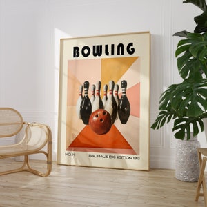 Vintage Bowling Print Mid Century Sport Wall Art Bauhaus Poster Game Room Decor PRINTED on Luxury Paper