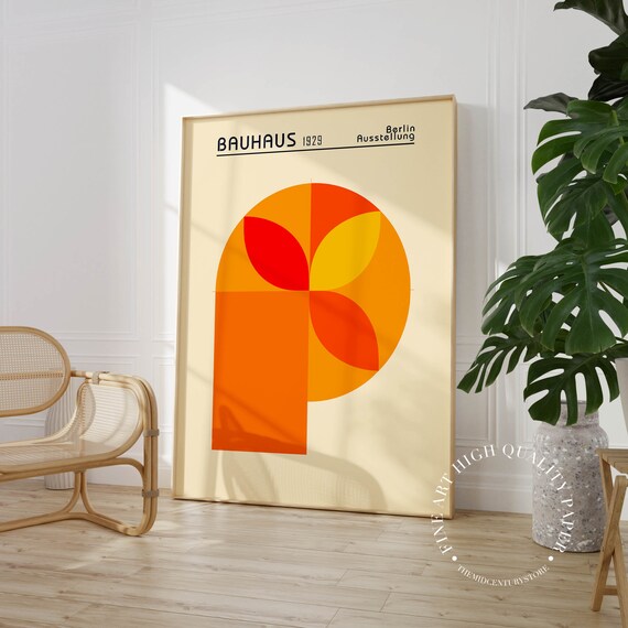 Bauhaus Ausstellungsplakat Vintage Geometrisch Minimalist Kunstdruck Orange  Abstrakt Mid Century Modern Wanddekoration - Etsy.de