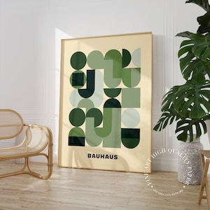 Green Bauhaus Print Tile Geometric Poster Mid Century Modern Wall Art