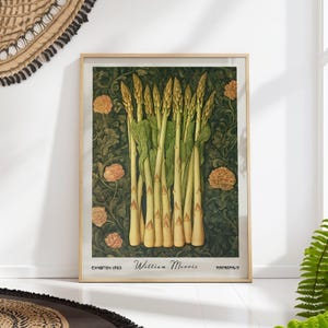 William Morris Asparagus Botanical Art Print - Vintage Kitchen Wall Decor, Botanical Art
