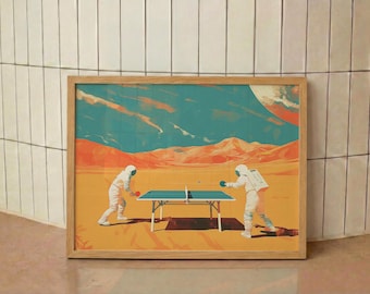 Surreal Astronaut Ping Pong Print: Space Desert Wall Art