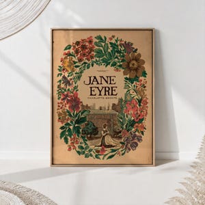Jane Eyre Bronte Floral Book Cover Print Retro Literary Wall Art Cottagecore Library Decor