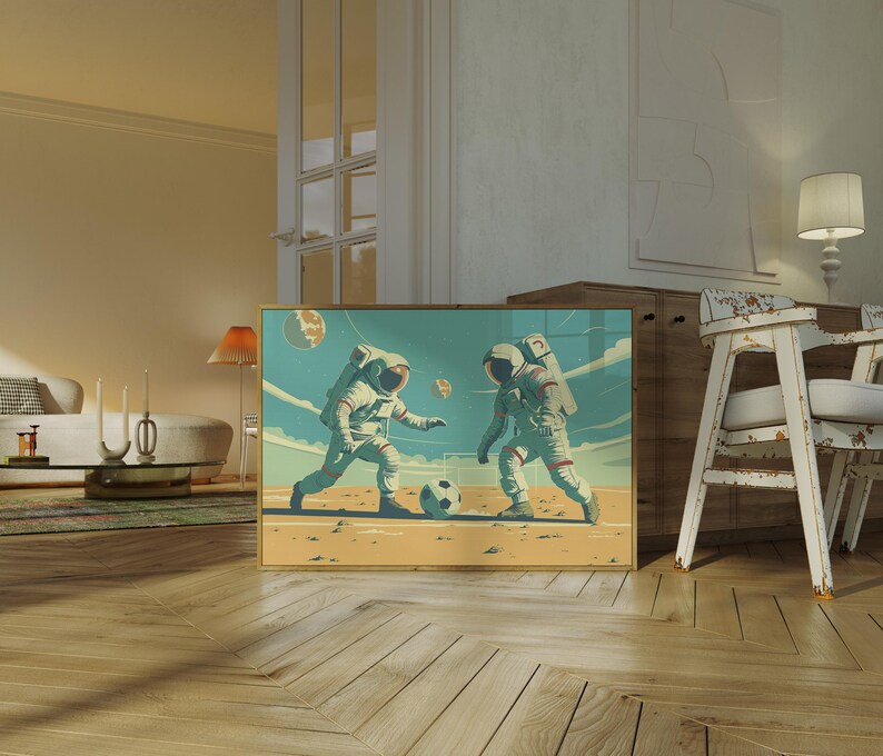 Astronaut Soccer Print: Mid-Century Modern Space Art immagine 3