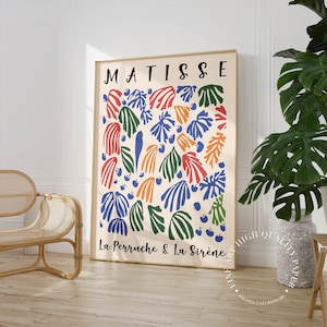 Henri Matisse Print Colorful Abstract Poster La Sirene et le Perruche 1952 Mid Century Modern Wall Art