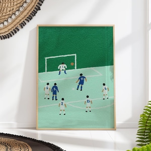 Mid-Century Modern Soccer Print: Green Penalty Kick Art