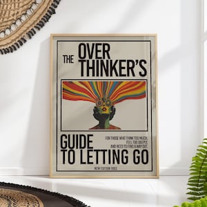 Overthinker Letting Go Print Inspirational Vintage Typography Poster Funny Mid Century Decor for Office