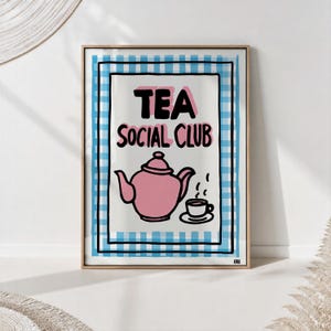 Tea Social Club Poster: Retro Teapot Kitchen Wall Art