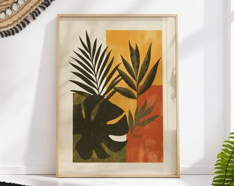 Minimalist Botanical Print, Boho Terracotta Wall Art, Modern Leaf Poster, Mid Century Nature Decor