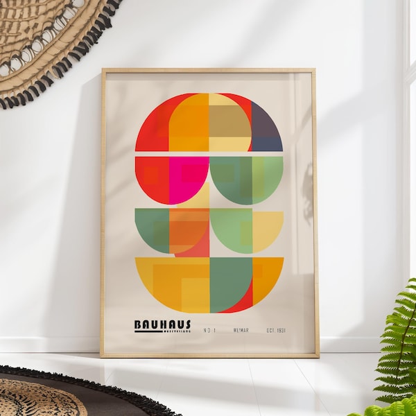 Bauhaus Print Colorful Boho Wall Art Midcentury Modern Geometric Poster