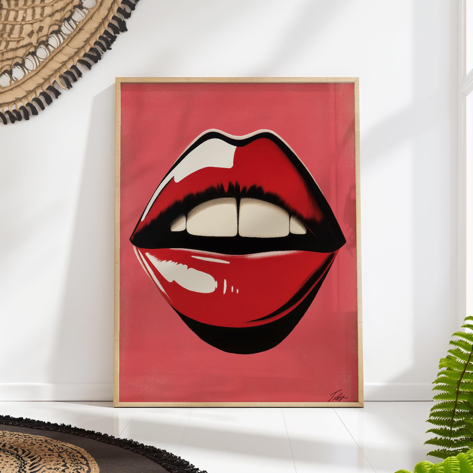 Red Lips Pop Art Print, Fashion Wall Decor, Glossy Lips Poster, Retro Glam Artwork