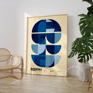 Blue Bauhaus Wall Art Print - Serene Geometric Poster -  Peaceful Mid Century Home Decor - Museum Quality